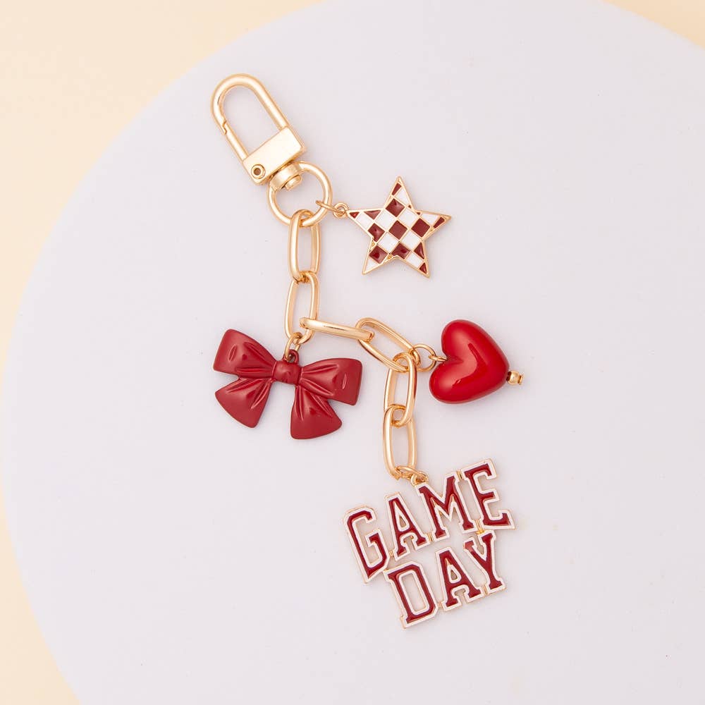 “Game Day” Bag Charm Keychain: Burgundy White