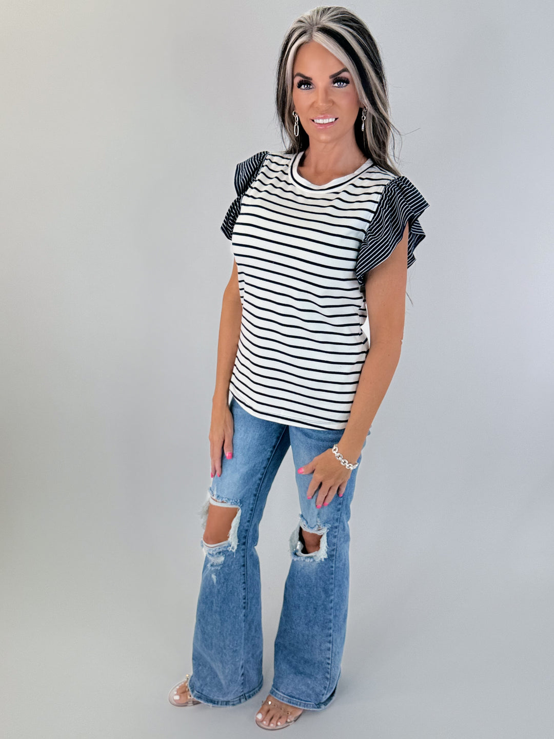 Chic Ruffle Stripe Top