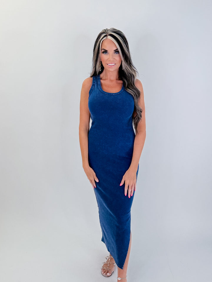 Navy Everyday Essential Ribbed Maxi Dress