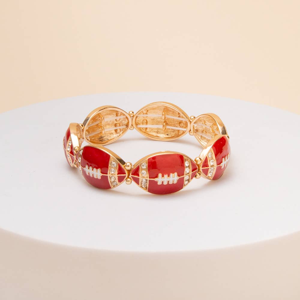 Game Day Football Metal Stretch Bracelet: Red White