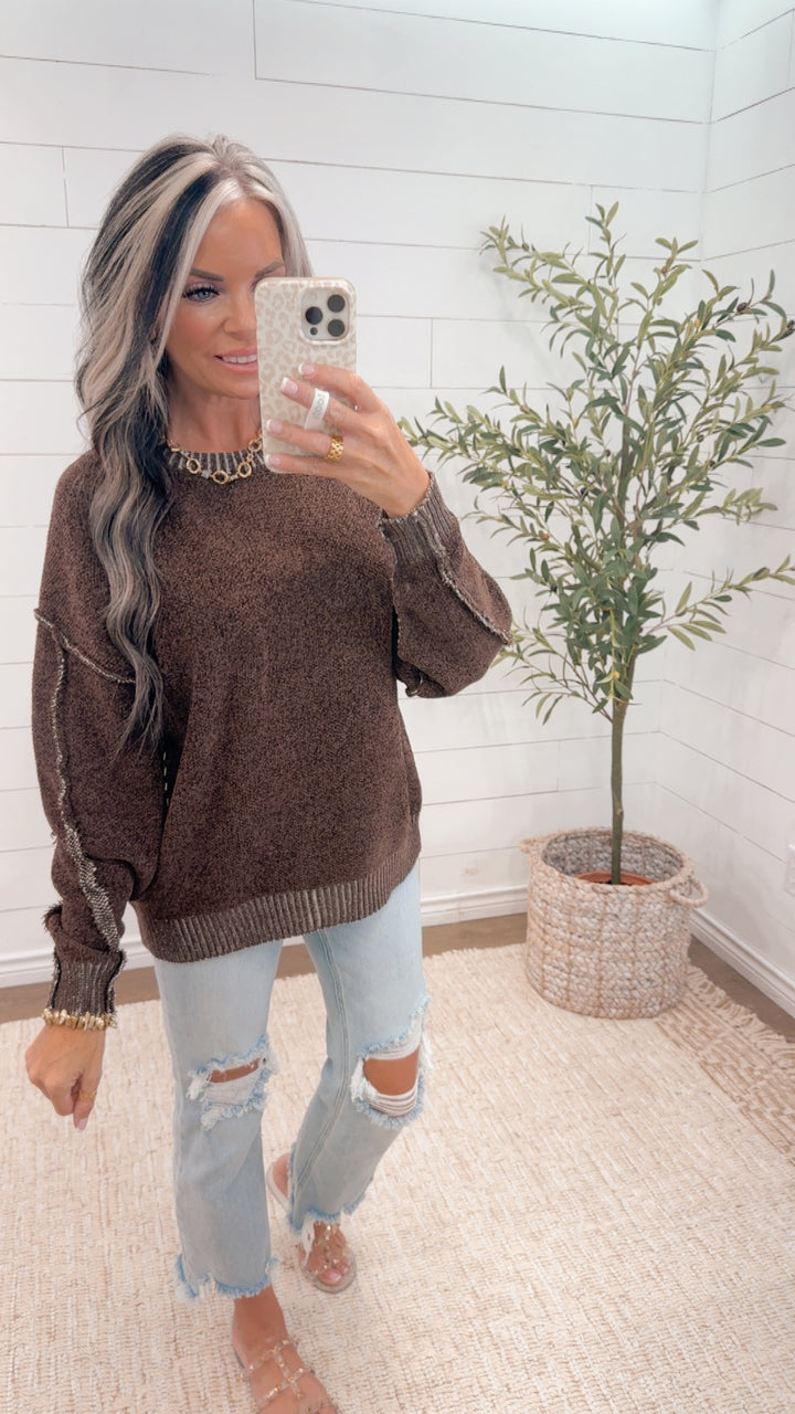* pre order * MOCHA MOMENT TEXTURED SWEATER est ship date 10/5