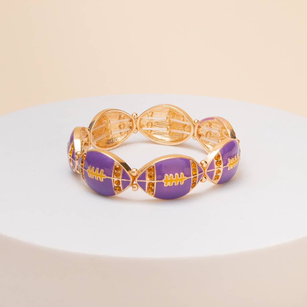 Game Day Football Metal Stretch Bracelet: Purple Yellow