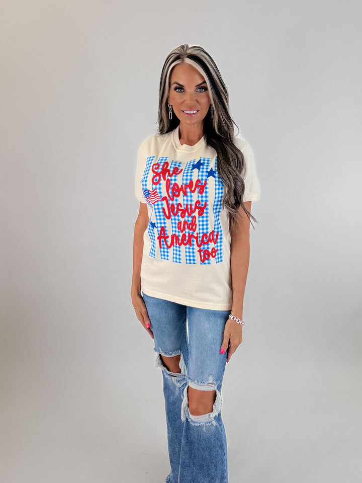She Loves Jesus & America Too Graphic Tee