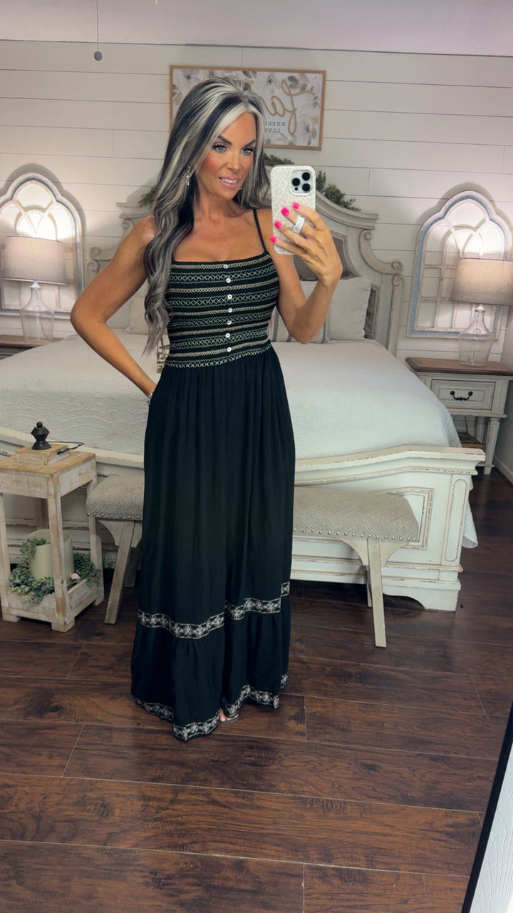 SMOKED DRIFT Away Smocked Maxi Dress - BLACK
