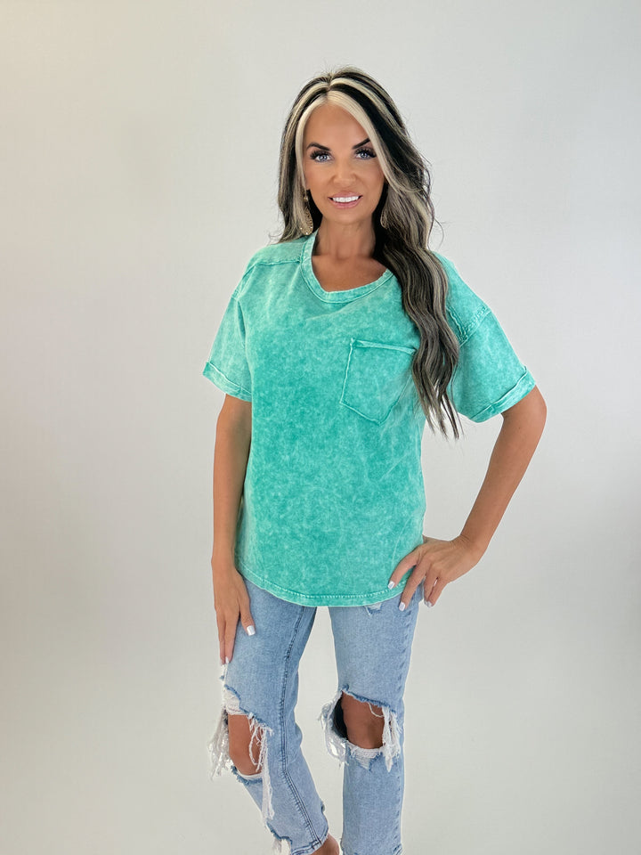 Halo Wash Pocket Tee – Blue/Green
