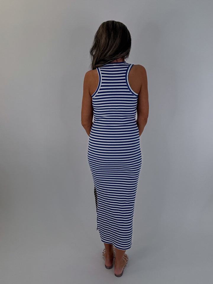Coastal Stripe Midi Dress- Blue