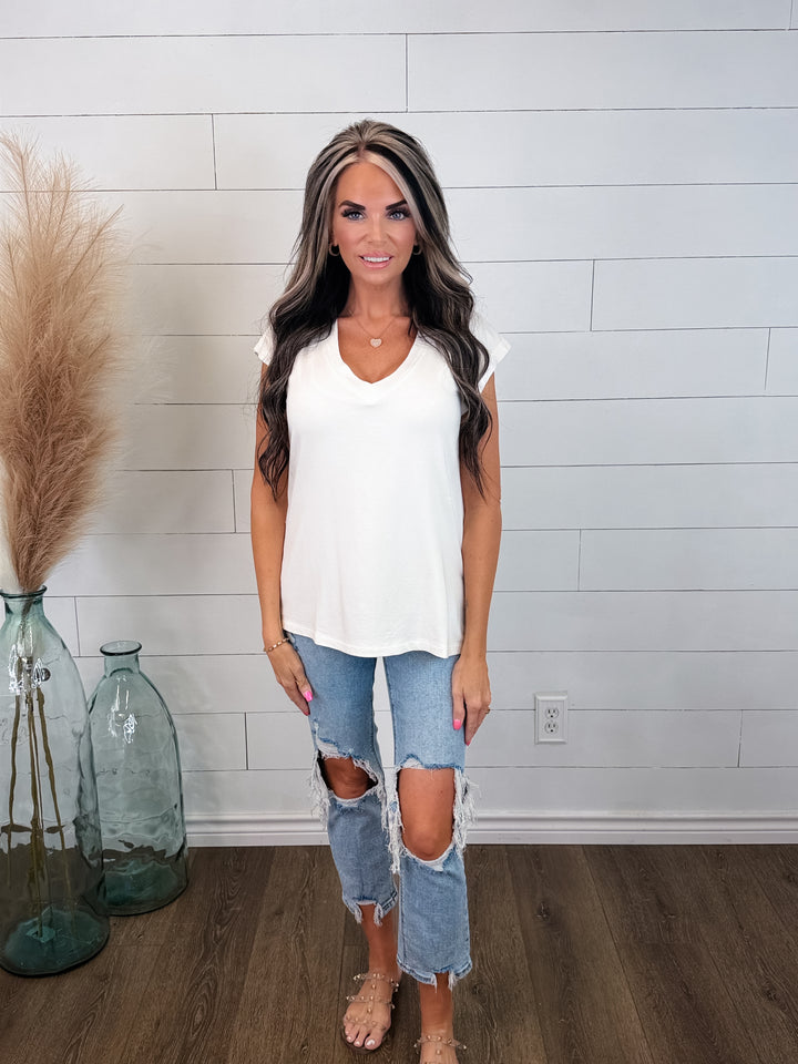 Better Than Basic Side Slit Tee- Bamboo - white