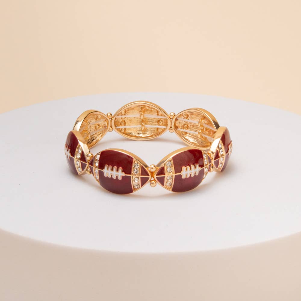 Game Day Football Metal Stretch Bracelet: Burgundy White