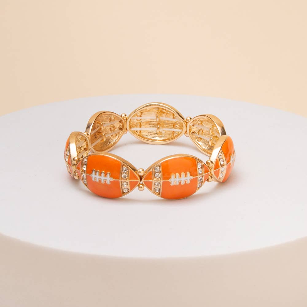 Game Day Football Metal Stretch Bracelet: Orange White